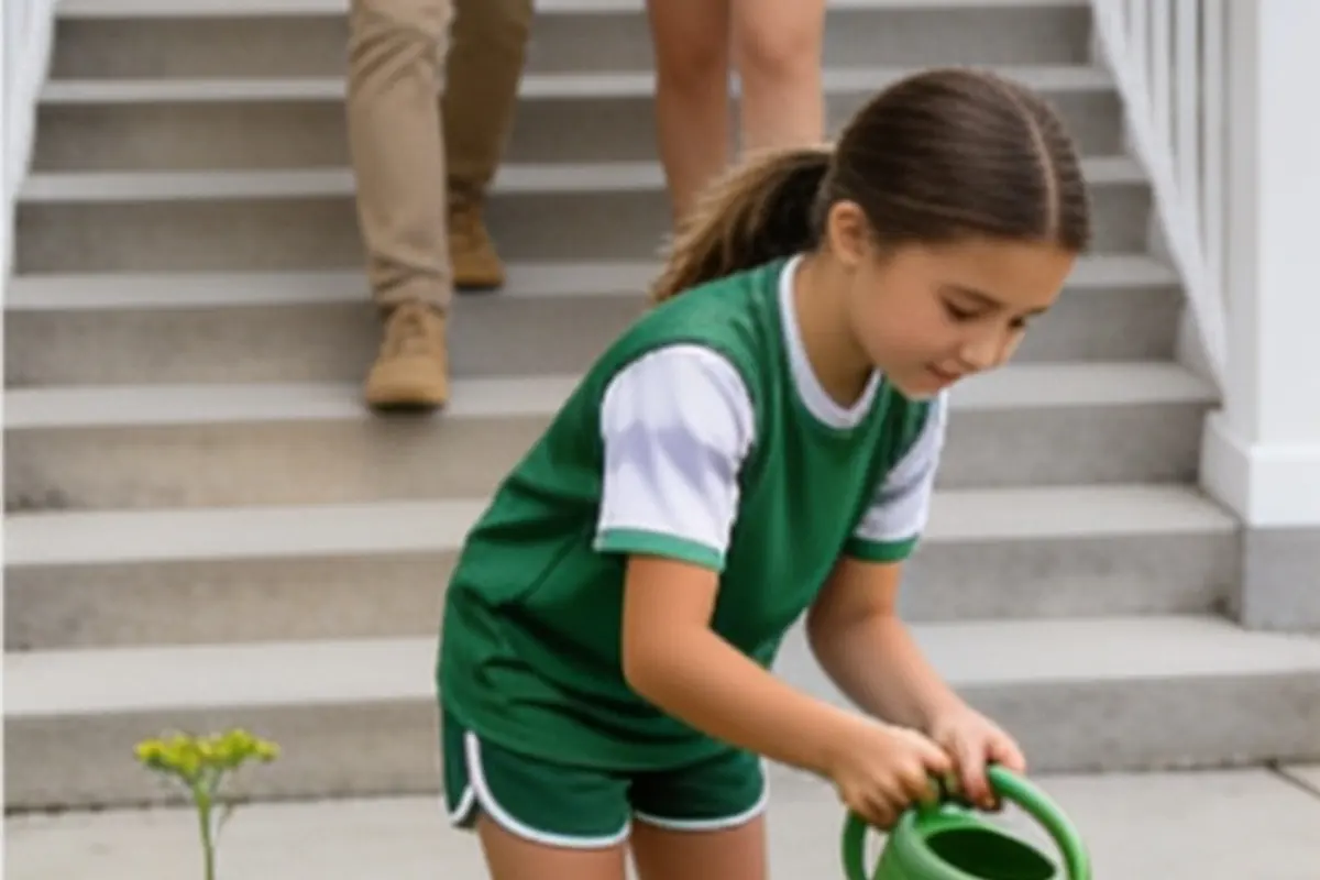 A teen waters flowers at a garden center summer job.